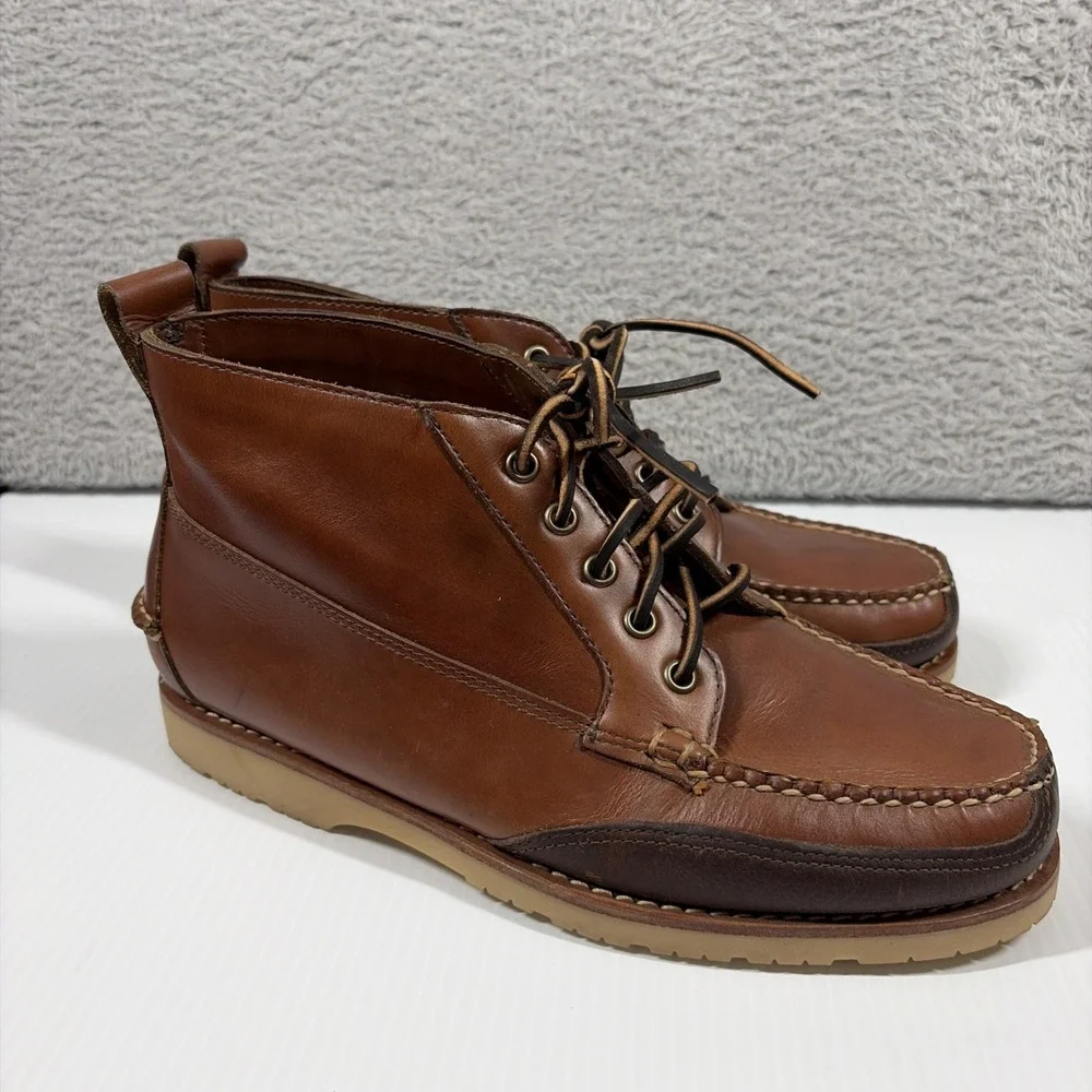 Lucky Brand Brown Leather Moc Toe Boots Mens 9.5 Brown Heritage Americana Retro